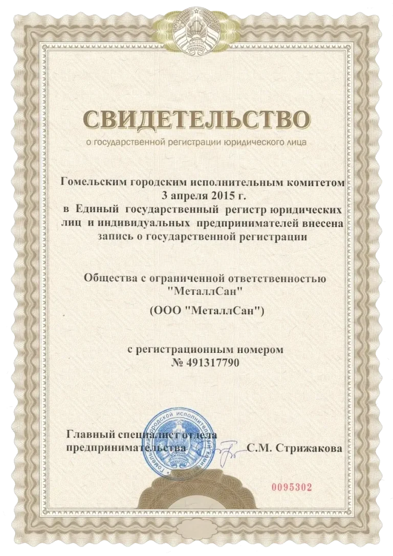 Свидетельство о гос. регистрации юр. лица